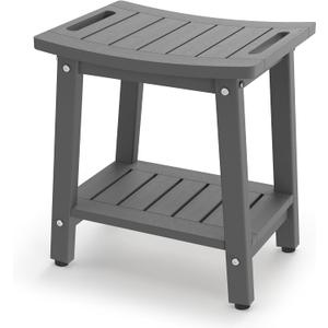 Shower Bench for Inside Shower - Grey HDPE Shower Stool Waterproof - Spa Bathroom Seat Chair with Handle, Storage Shelf, Adjustable Feet - Indoor/Outdoor, Weather Resistant