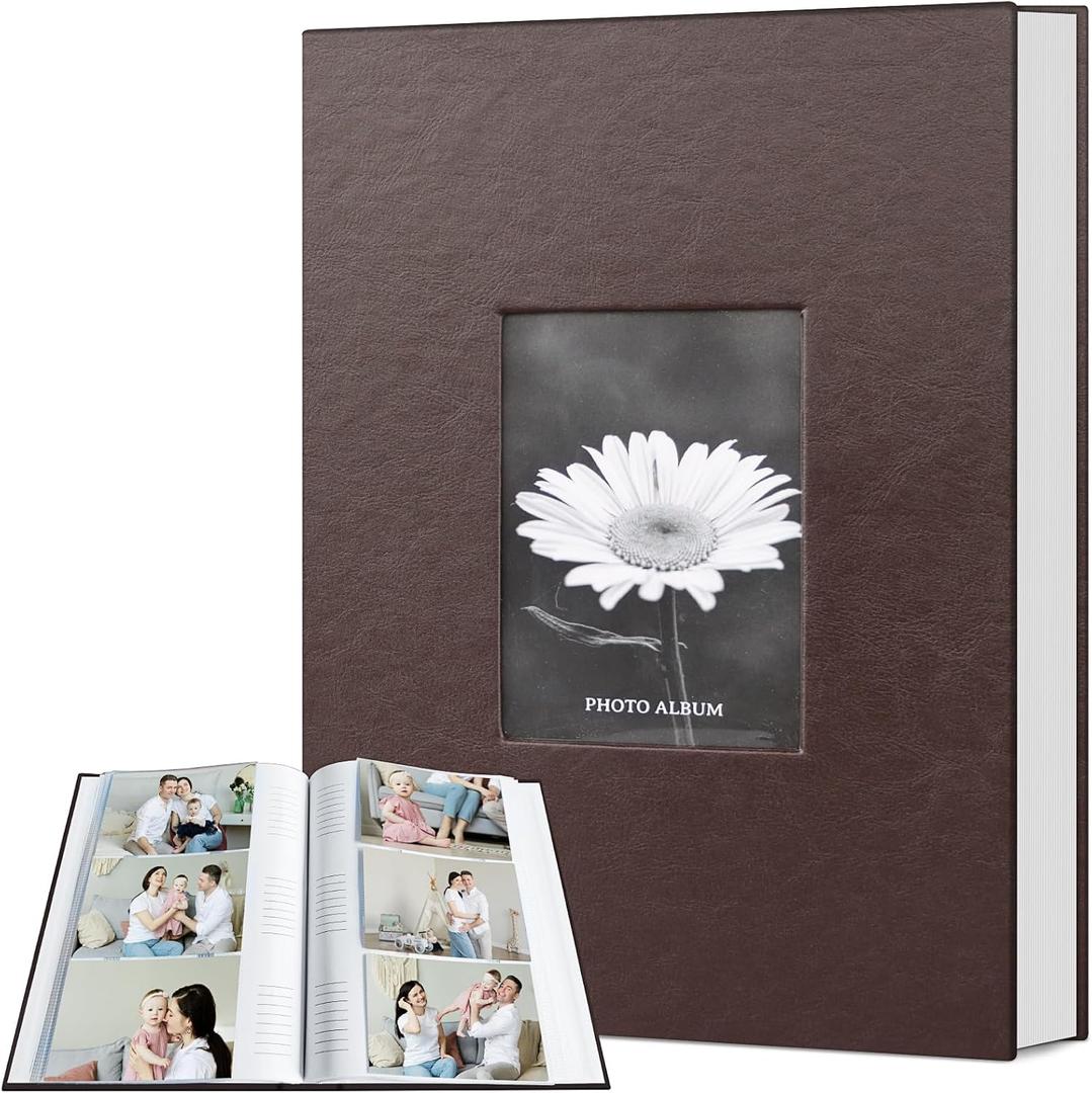 Popotop Photo Album 4x6 300 Photos with Writing Space, Leather Cover Album with Display Picture Window, Photo Book for Wedding Family Baby Gift (Coffee)