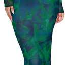 REORIA Women's Spring Mesh Sheer Long Sleeve Wedding Guest Dress Sexy Floral Bodycon Maxi Long Dresses (Medium, Green Bio Tech Floral)