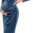 AISWI Velvet Maternity Cocktail Dress Long Sleeves Fall Winter Baby Shower Wedding Guest Holiday Pregnancy V Neck M