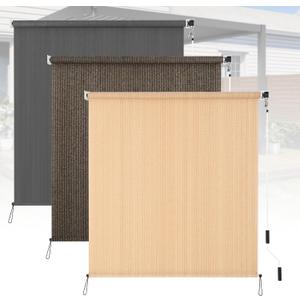 Kokorona Outdoor Roller Shades 4' W x 8' L (48" W x 96" H), Cordless Patio Shades Roll Up Outdoor, 90% UV Protection Outside Sun Shade Roller Blinds Cloth for Porch Pergola Balcony Windows, Walnut