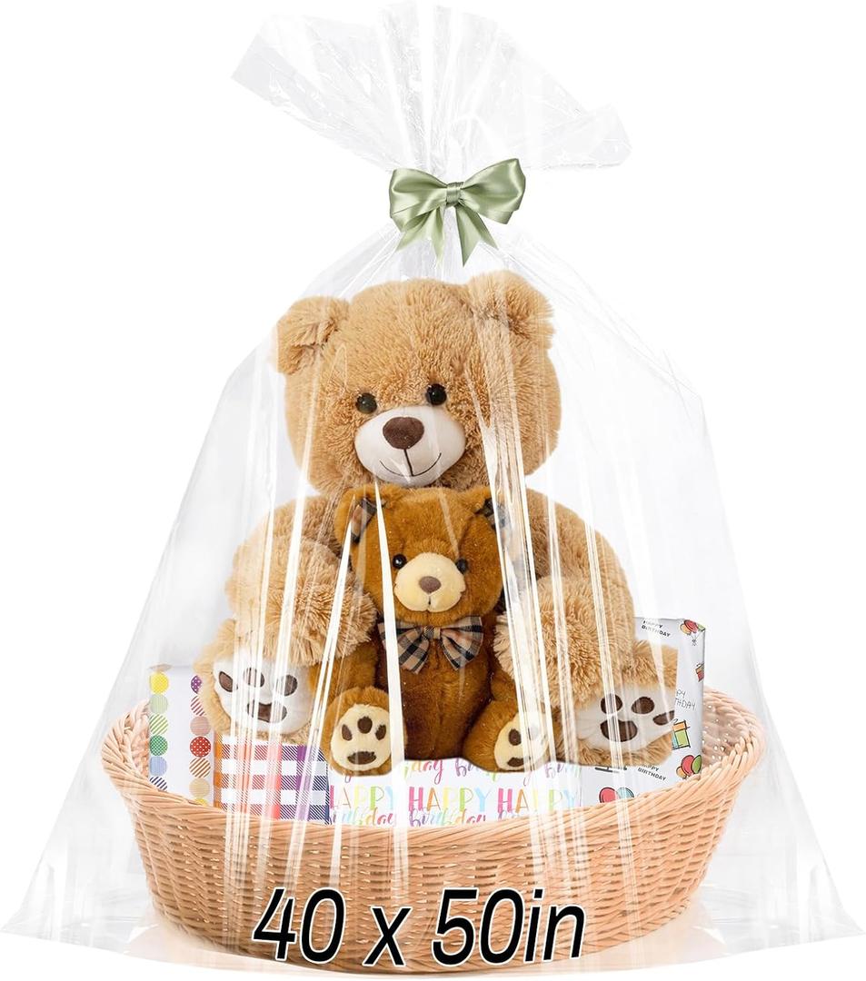 6PCS Extra Large Cellophane Gift Bags 40x50 Inch Clear Cellophane Wrap Storage Bags for Gift Baskets Baby Bridal Shower Wedding Party Favor Birthday Halloween Candy 2.5 Mil Thick
