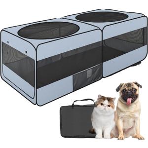 2-in-1 Dog Playpen, 58''Pop Up Cat Puppy Pet Playpen Indoor/Outdoor Cats Enclosed, Cat Dog Tent Crate Cage Kennel, Portable Playpen for Kitten, Small Animals Play Pen(No Divider, Unified Space) (Grey)