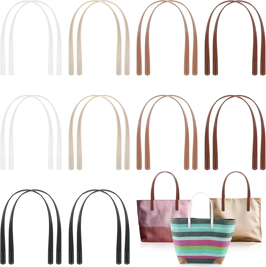SilTriangle 20 Pcs PU Leather Purse Bag Handles 5 Colors 23.4" Leather Purse Straps Sewing on Handle Replacement for DIY Crochet Wallet Tote Bags Repairing Making Supplies(Elegant Color)