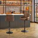 VECELO Bar Stools Set of 2, Adjustable Bar Stools Counter Height Barstools with Back and Arm, Swivel Bar Chair Stools for Kitchen Counter Island Cafe Dining Room, Industrial Style, Dark Brown