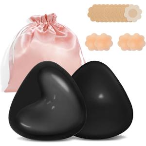 Sticky Bras Push Up Invisible Adhesive Bra, Reusable Silicone Backless Strapless Bra with Nipple Covers (Style C-black)