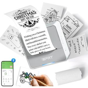 iDPRT Mini Sticker Printer, S2 Portable Sticker Maker Machine with 1 Roll Sticker Paper, Bluetooth Print Pods Pocket Printer for Study Notes, Graphics, Students, Kids Gift, Free App (Silver)