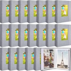 Yeaqee 20 Packs Photo Album 4x6 Small Picture Album Linen Cover Memory Book with Front Window 26 Clear Pages Hold 52 Pictures for Wedding Anniversare Family Baby(Gray)