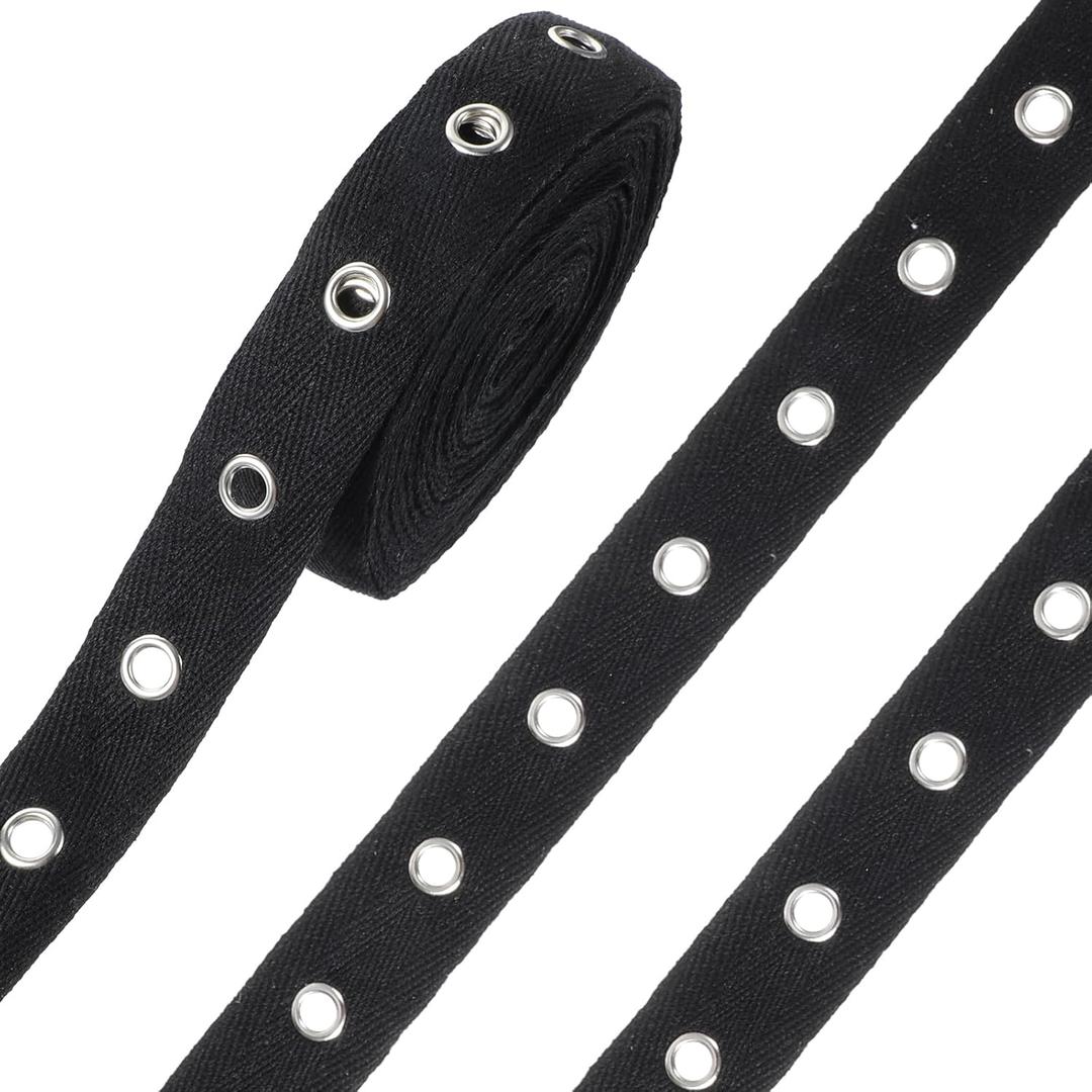 6.5 Yards Cotton Grommet Tape Eyelet Tape 1 inch Wide Eyelet Trim with Grommets Twill Tapes with Silver Eyelets Black Grommet Trim Eyelets Trimming Ribbon Strip for Sewing Garment Skirt Shoes