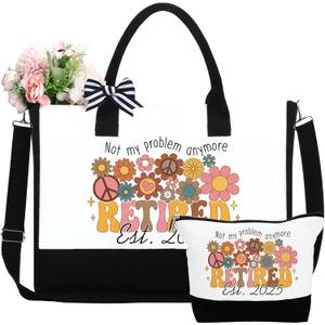 Abbylike Retirement Gifts Tote Bag for Women 2025 Vintage Groovy Retirement Women Farewell Going Away Gifts for Coworker Teacher Nurses Boss Friends Mom Grandma Retirees