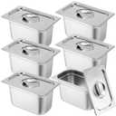 Thenshop 6 Pack Stainless Steam Hotel Pan with Lid Deep Steam Table Pan Reusable Anti Rust Water Restaurant Supplies for Home Party Buffet(10.43 x 6.38 x 5.91 Inches Pans,1/4 Size Lids)