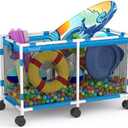 Pool Storage Bin - 235 Gallon 69" L Extra Large Pool Float Storage Organizer with Heavy Duty Tear & Sunlight Resistant Nylon Mesh, 360° Rolling Pool cart for Noodles,Toys,Floats,Balls
