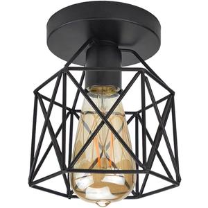 E26 E27 Retro Black Industrial Light Fixture,Vintage Flush Mount Ceiling Light,Mini Metal Rustic Ceiling Lamp for Porch Hallway,Kitchen,Stairway,Farmhouse Light