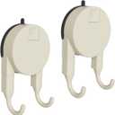 Strong Suction Cup Hooks for Shower, Bathroom, Kitchen, Heavy Duty Hangers for Door Wreaths, Robe, loofah, Towel, Utensils, Removable Wall Hooks for Tile, Glass, Mirror (2 Pack-Cream)