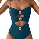 B2prity Cutout One Piece Swimsuit Tummy Control Ruched Monokini Color Block Bathing Suit for Cruise Vacation M