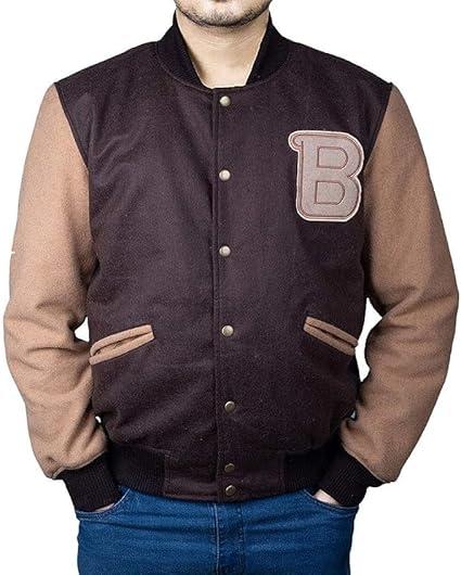 B Hotline Miami Jacket Brown Wool Character Varsity Jacket Men, Letterman Jacket, M