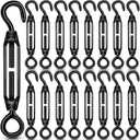 Chumia 16 Pcs M6/5/4 Turnbuckle Hook and Eye 304 Stainless Steel Heavy Duty Turnbuckle for Cables Wire Rope Tension Sun Shade Railing Sail Hardware Hanging DIY String Light Tent(M-six, Black)
