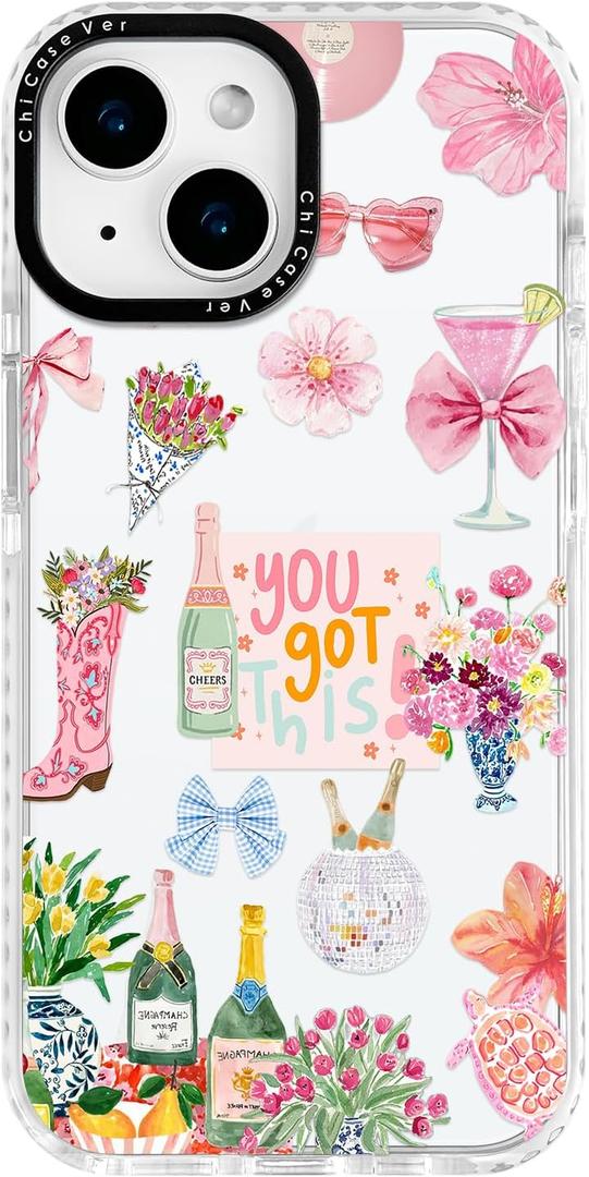 for iPhone 14 Plus Case, Floral Celebration Collage with You Got This, Military-Grade Drop Protection, Party Soft Slim TPU Protective Cover with Camera Protection for Women & Girls (ItalianBeach)
