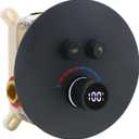 Round Digital Display Shower Valve 2 Way Shower Mixing Valve Concealed Installation Can Use All the Time Matte Black