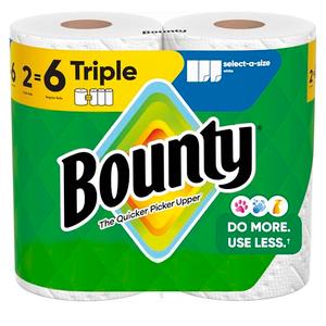 Bounty Select-A-Size Paper Towels, White, 2 Triple Rolls = 6 Regular Rolls Pack of 4