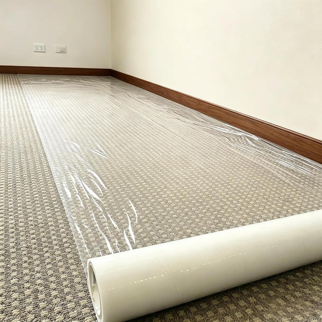 YADI Carpet Protection Film Adhesive, 24" x 200' Clear Carpet Protector Film with Clean Removal & Easy Unwind, Rug Carpet Protective Roll for Painting, Renovation, Pets, Construction