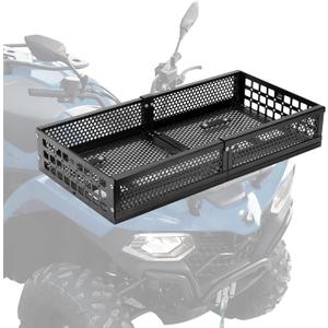 KEMIMOTO ATV Front Cargo Basket, ATV Front Rack Basket with Steel Mesh Surface, ATV Luggage Carrier Compatible with Grizzly Fourtrax Kawasaki, Universal for Golf Cart Tractor 33.3" L x16.7 W x5.8 H