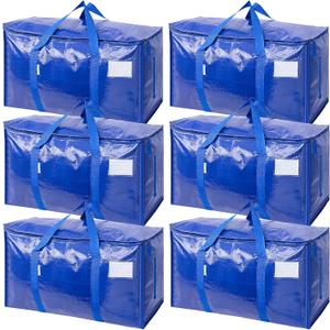 TICONN 6 Pack Extra Large Moving Bags with Zippers & Carrying Handles, Heavy-Duty Storage Tote Moving Boxes for Space Saving (Blue-24 Gallon)