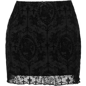 Womens Mesh Bodycon Mini Skirt High Waist Velvet Lace Jacquard Double Layered Y2K Gothic Short Skirt (Medium, A1-black)