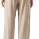 Zylioo Tall Pants for Women Long Inseam Wide Leg Palazzo Pants High Waisted Flowy Summer Travel Pants with Pockets Khaki, X-Tall/Medium