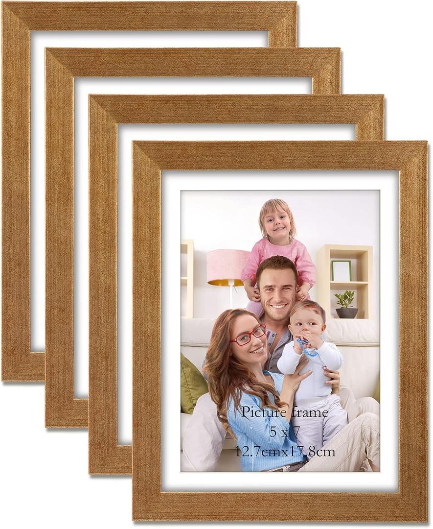 Giftgarden 5x7 Picture Frame Set of 4 Antique Gold, 6x8 Matted to 5 x 7 Photo with Mat or 6 x 8 Without Mat for Wall or Tabletop Display