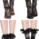 Geyoga 4 Pairs Women's Lace Socks Ankle High Lace Loose Sheer Mesh Slouch Socks for Women (5-9, Black)