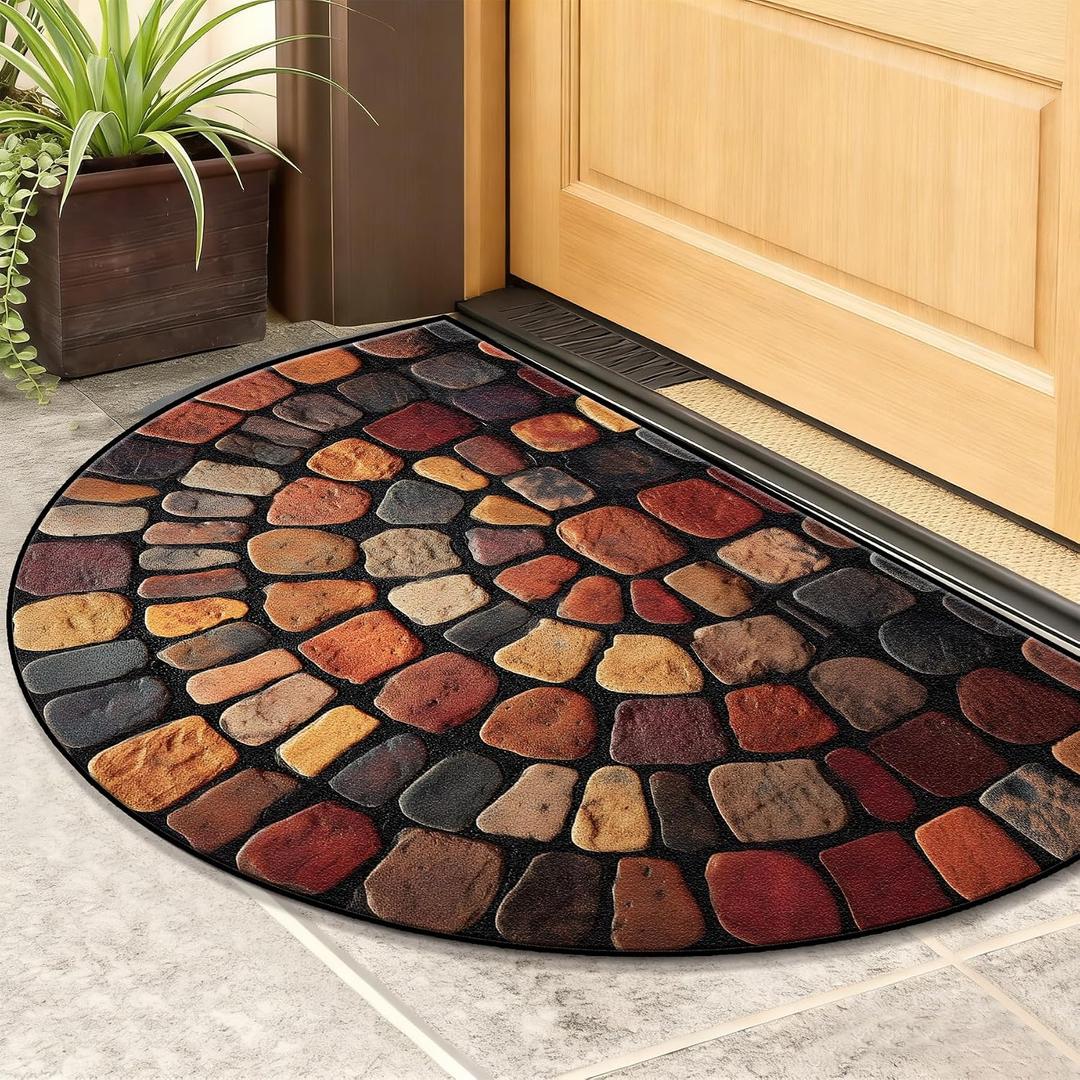 Semicircular Door Mat, Indoor Outdoor EntranceNon-Slip, Waterproof, Low Profile for Front Door, Garage, Patio Entryway Mat 24x36 (Multicolor-3, Upgraded Version)