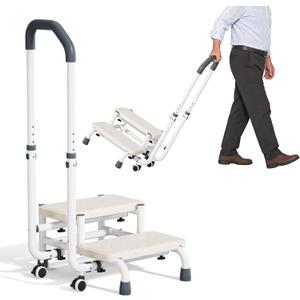 Portable Step Stool with Handle and Non-Skid Platform, Heavy Duty 2 Steps Medical Foot Stool for Adult, Seniors, Handicap Holds up to 350 lbs