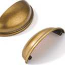 khtumeware 10 Pack 2-1/2" Antique Brass Drawer Pulls Cabinet Cup Pulls Vintage Kitchen Hardware Cabinet Handles Drawer Handles Knobs 2.5 inch Hole Center