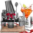 Bar Set Cocktail Shaker Set Bartender Kit, 17 Piece Silver Cocktail Set, Mixology Bartender Kit with Wood Stand, Steel Cocktail Kit, Bar Accessories: 30oz Martini Shaker, Muddler, Cocktail Book & More