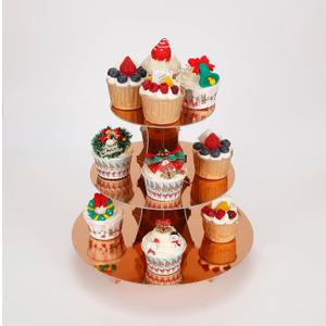 YLDW 3-Tier Cupcake Stand, Rose Gold Cardboard Cake Stand holder, Tiered DIY Cupcake Stand Tower for Dessert Table Displays, Birthday Theme Party Favors Decoration, Floral Tea Party, 12" W x 12.8" H