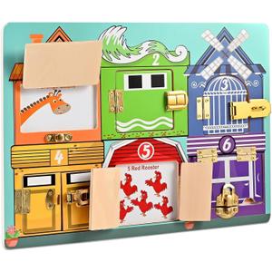 Wooden Activity Board, Wooden Latches Busy Board, Montessori Busy Board, Fine Motor Skills, Educational Preschool Learning Toy for Toddlers 3+