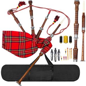 Great Scottish Highland Bagpipes Full Silver Mount Natural & Black Finish With Bag (Royal Stewart Natural Finish) (Royal Stewart Natural Finish)