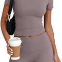 Trendy Queen Womens 2 Piece Workout Sets Short Matching Lounge Sets Summer Clothes Going Out Gym Outfits, Small, Nutmeg 