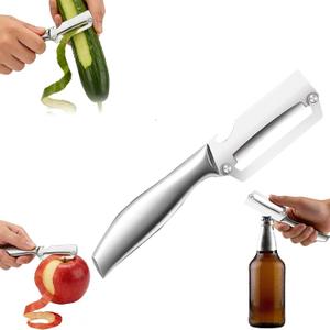 Multi-Functional Vegetable Peeler for Kitchen, Fruit Peeling Knifestainless steel sharp blade with bottle opener, suitable for fruits and vegetables, pumpkin, sugar cane. (Stainless steel handle)