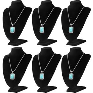 Flexzion Necklace Bust Display Stand (6 Pack)- 10 Inch 3D Mannequin Black Velvet Necklace Display Holder for Home, Boutique & Trade Shows - Jewelry Display for Selling Necklace, Pendants, Lockets