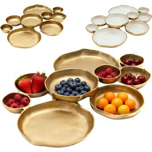 Cluster of 9 Round Serving Bowls, on an Elegant 22-Inch Gold Tray Perfect for Snacks Dips and Appetizers at Parties Weddings and Gatherings, A Decorative Multi-Bowl Platter for Entertaining