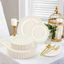 60PCS Ivory Plastic Plates - Beaded Ivory Disposable Plates - Premium Cream Plastic Plate Include 30 Dinner & 30 Dessert Disposable Plate for Birthday, Baby Shower Spring, Wedding & Party
