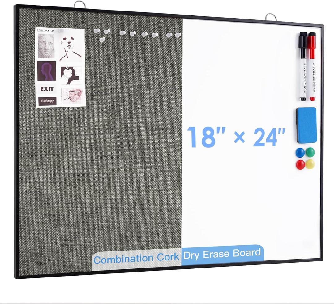ARCOBIS Cork Board White Board Combo, 24" x 18"