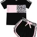 Toddler Baby Girl Summer Outfits Short Sleeve T-Shirt and Shorts 2Pcs Clothes Set for Girls (Black)