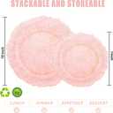 U-QE 60PCS Pink Plates for Party - Pink Plastic Plates Disposable Heavy Duty - Clear Pink Plastic Plates for Mother's Day Including 30 Plastic Dinner Plates 10" & 30 Plastic Dessert Plates 7"