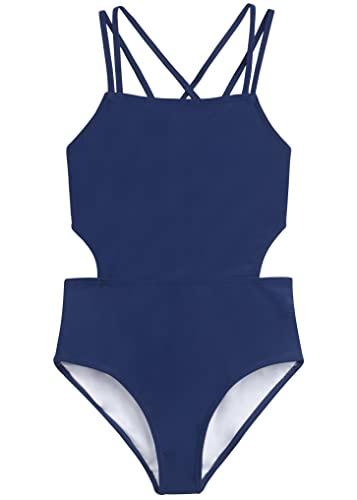 Kanu Surf Girls' Beach Girl Sport Cut-Out One Piece Swimsuit (16, Solid Navy)