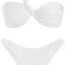 ZAFUL Women's One Shoulder Bikini Twisted Ruched High Cut Bandeau Bikini Set Two Piece Swimsuit (Medium, 2-white1)