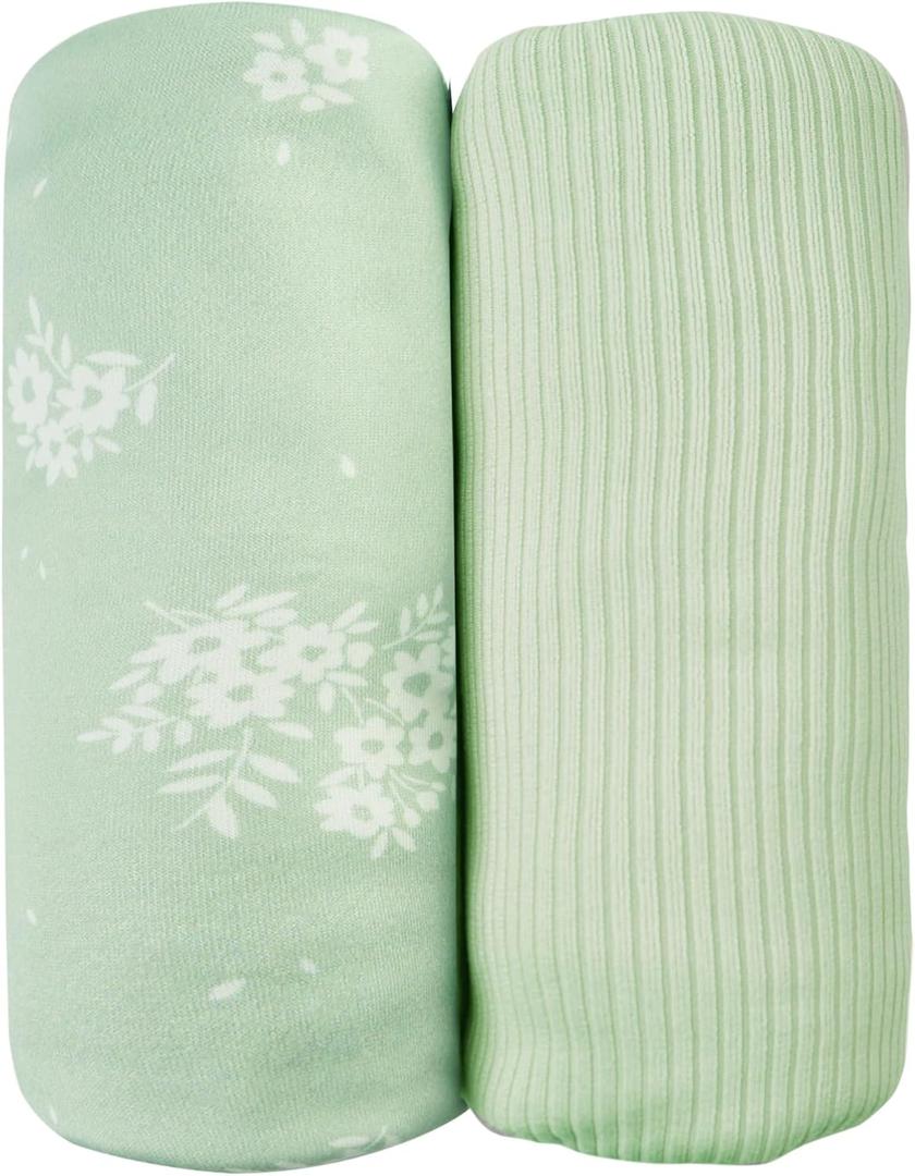 Jersey Swaddle Blanket, Ultra Soft Stretchy Receiving Blanket, Newborn Swaddle Wrap for Boys & Girls, 40 x 30 inches, 2 Pcs (Mint Green Flower)