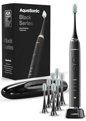 Aquasonic Black Series Ultra Whitening Toothbrush – ADA Accepted Electric Toothbrush- 8 Brush Heads & Travel Case – 40,000 VPM Electric Motor & Wireless Charging - 4 Modes w Smart Timer